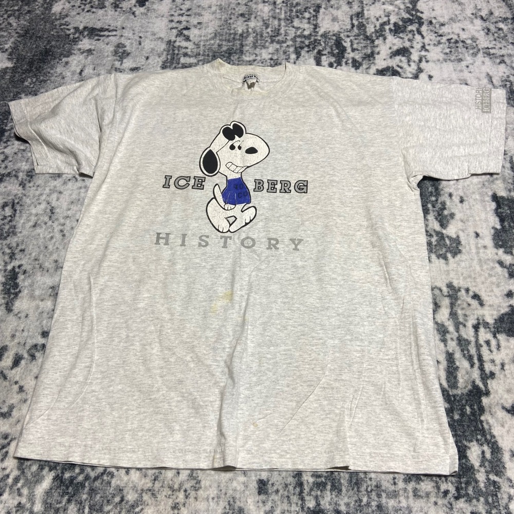 Vintage Iceberg History Snoopy Joe Cool T-Shirt Mens Large Gray Made in USA 90s